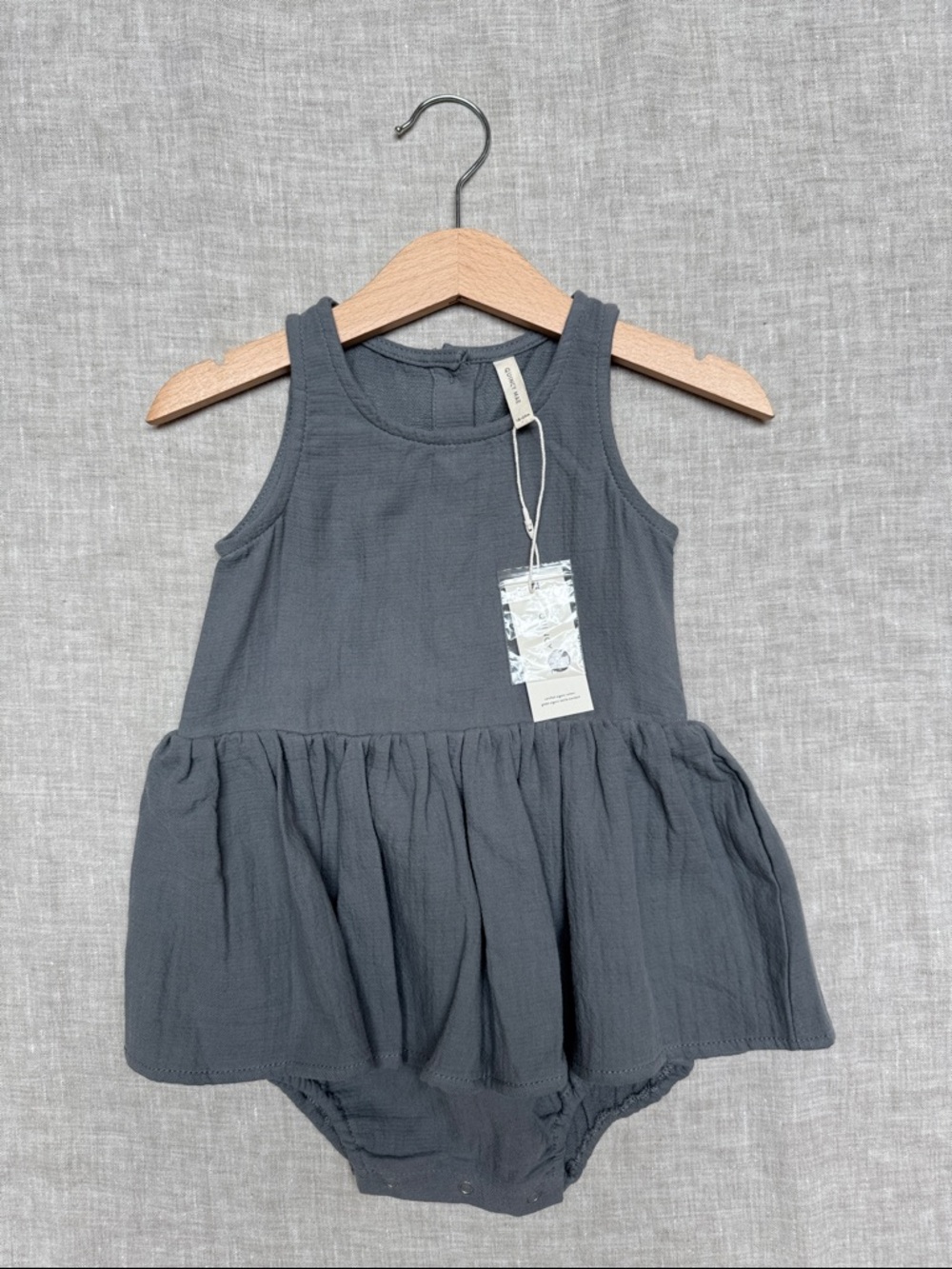 Quincy Mae 18-24mo Dusty Blue 100% Cotton Baby One-Piece Dress Bodysuit